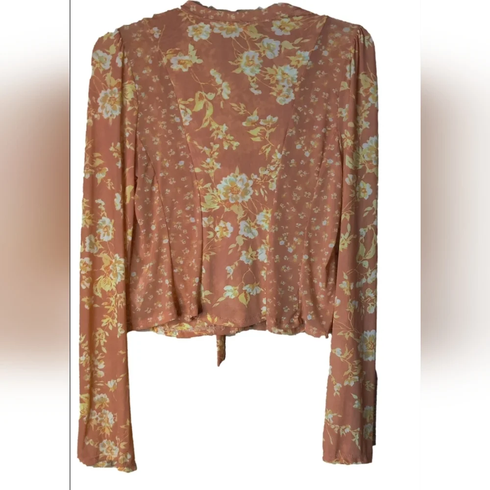 Free People Floral Tie-Front Blouse in Orange and Yellow